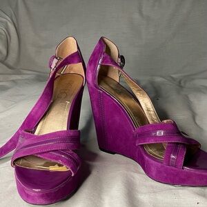 BCBGeneration Vivid Purple Suede Platform Wedge Sandals
